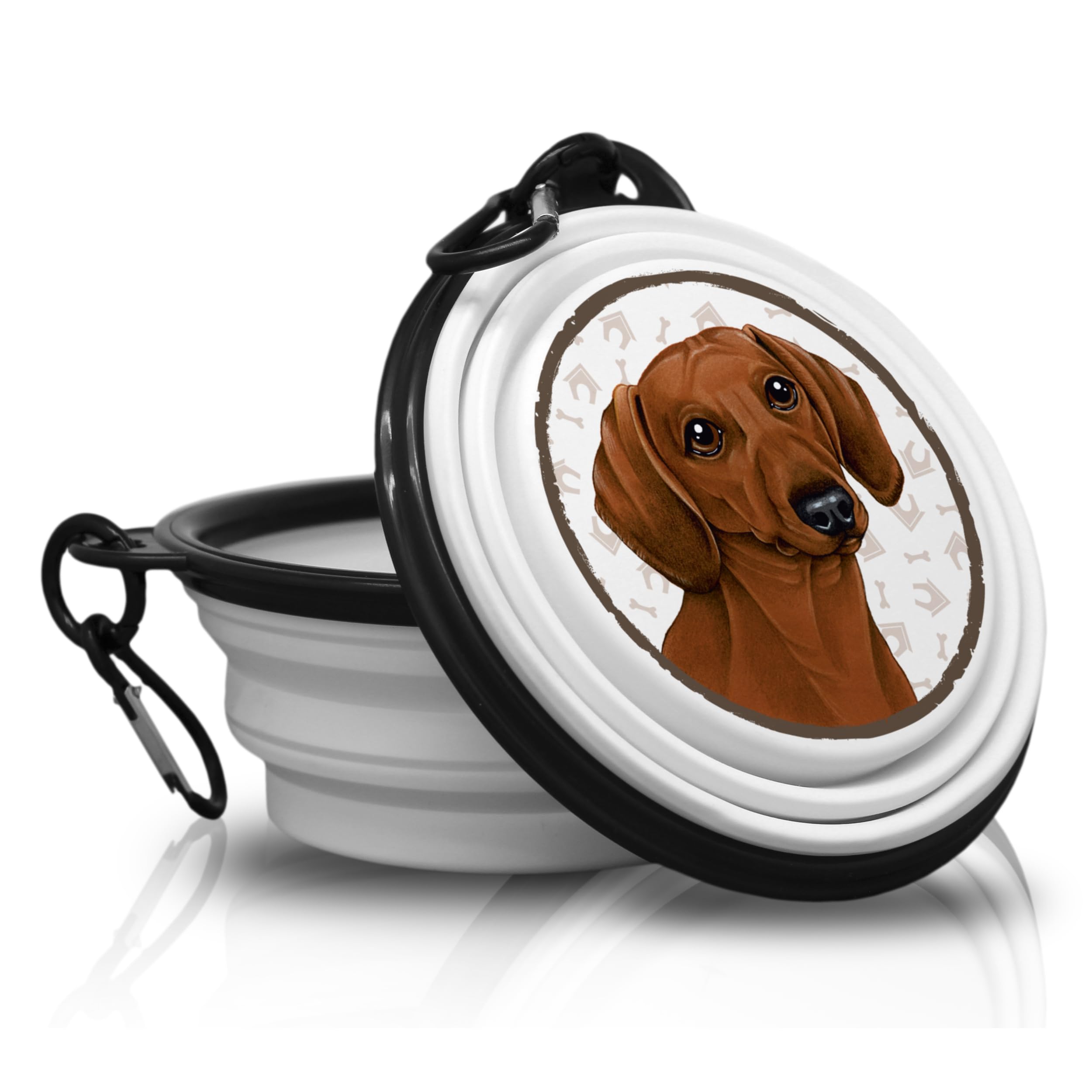 17. Dachshund - Folded, Portable Silicone Dog Bowl with Carabiner Hook for Walks and Hikes with Your Four Legged Friends. Handy, Lightweight, Practical and Most Importantly Unique.