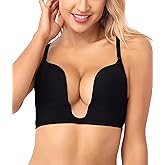 JOATEAY Women's Deep Plunge Bra Sexy Convertible Low Cut Wireless Light Padded Bra Cleavage Enhancer