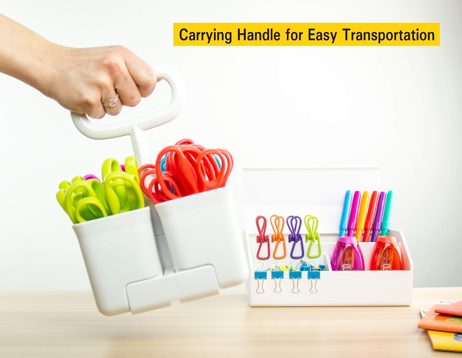 Stanley Removable 4 Cup Office Supplies Organizer Caddy for Scissors, Pens, Pencils, Notepads Art Supplies and other Desk Essentials, White (SCICAD) : Office Products