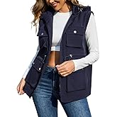 PESION Womens Packable Military Utility Vests Outerwear Waterproof Windbreaker Jacket Cargo Vest with Removable Hood