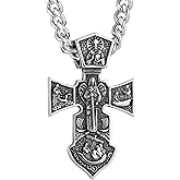 HZMAN Cross Necklace for Men Retro Stainless Steel Jesus Cross Pendant Necklace Amulet Jewelry Gift