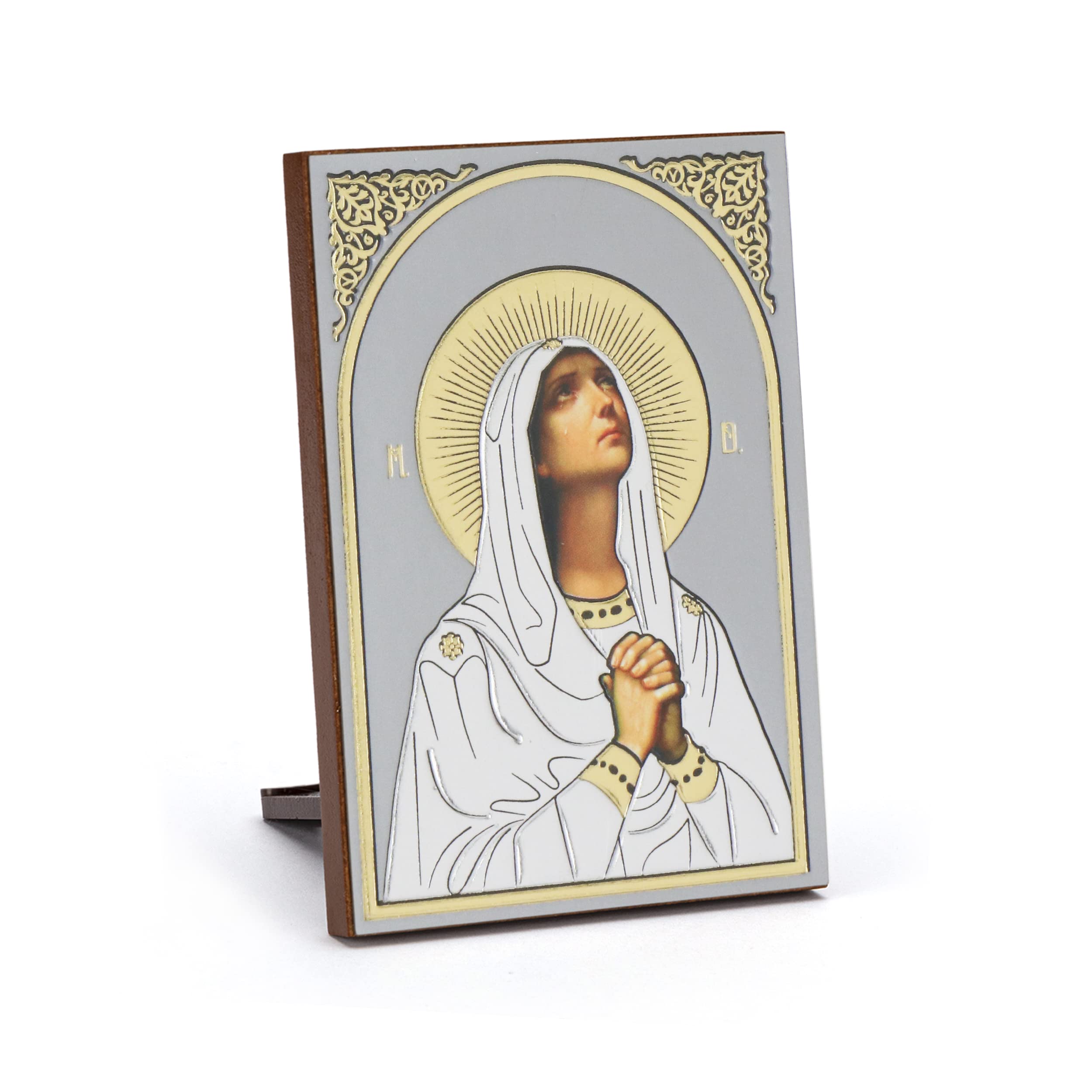 NKlaus Icon Deva Maria Wood 6 x 8.5 cm Christian Art Print with Gold Embossing 11076