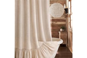 XOGUIBO Farmhouse Shower Curtain with Ruffle Hem Linen Beige Shower Curtains for Bathroom Boho Country Rustic Natural Fabric, 72" W x 72" L