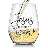 Socive Jesus Touched My Water Wine Glasses, Funny Christian Gift for Women Gifts for Birthday Mom Father's Day Friendship Gifts (Clear-JESUS)