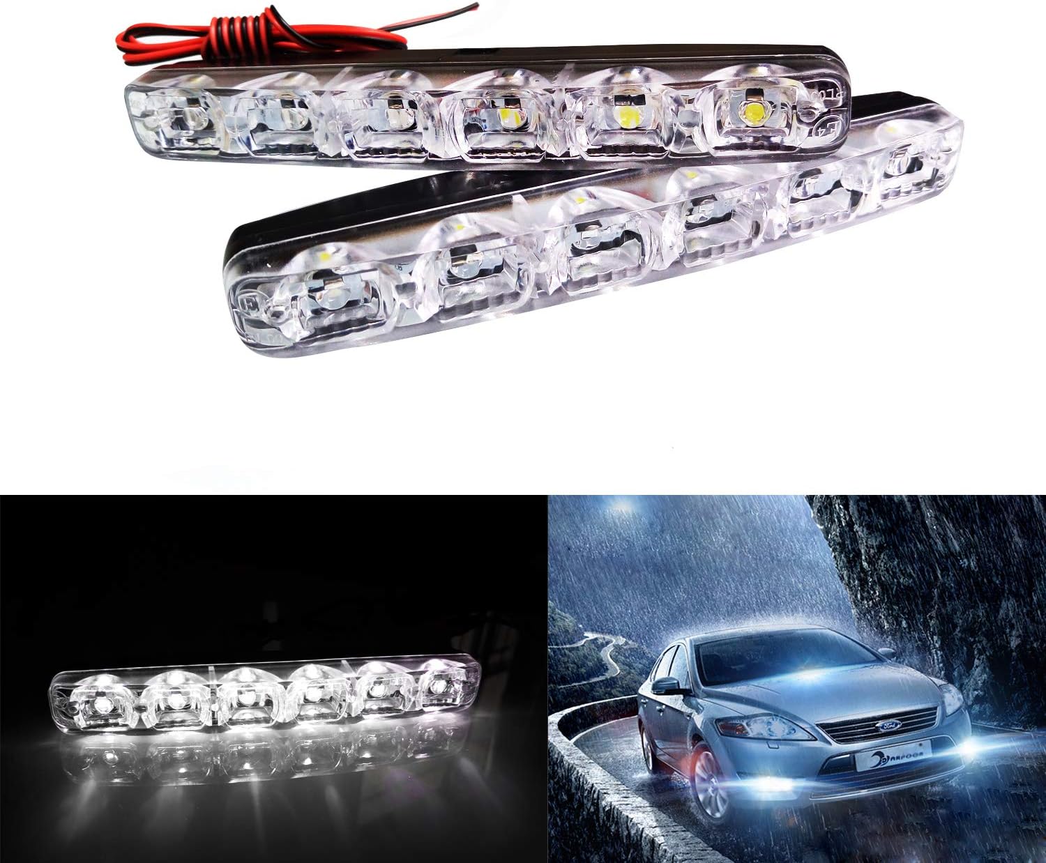Eksave 2 pcs Set Waterproof High Power 6W 12V 6000K Xenon Slim COB LED DRL Daylight Driving Daytime Running Light Lamp For Car SUV Sedan Coupe Vehicle Universal (Xenon White)