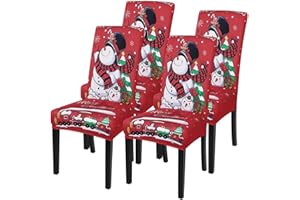 SearchI Christmas Dining Chair Covers Set of 4,Stretch Printed Kitchen Chair Cover Washable Spandex Xmas Parsons Chair Protector Slipcovers for Christmas Decoration,Holiday Party(Snowman)