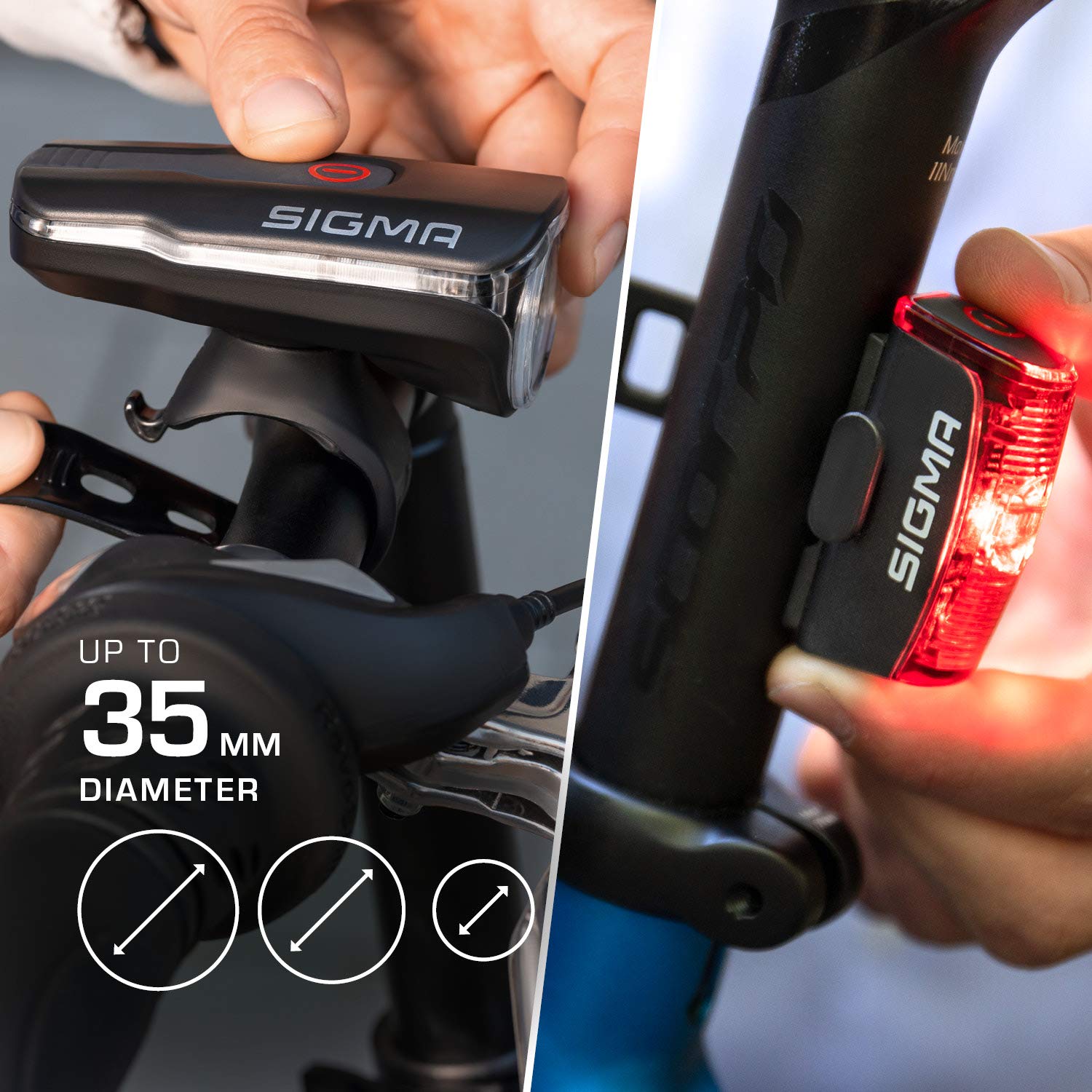 Sigma LED Fahrradlicht Set Aura 60 und Infinity | StVZO zugelassenes, akkubetriebenes Vorderlicht und Rücklicht | spritzwassergeschütztes Fahrradbeleuchtungsset 4