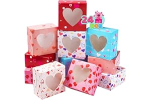 JOYIN 24 Pcs Valentine’s Day Bakery Treat Boxes, Valentines Cupcake Boxes, Cookie Boxes with Window for Holiday Pastries, Doughnut, Cookie, Cupcakes, Brownies, Truffles Gift Giving