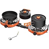 Cofiyard Propane 2 Burner Camping Stove with Camping Cookware, Outdoor Folding Propane Gas Stove, Camp Portable Stove and Cam