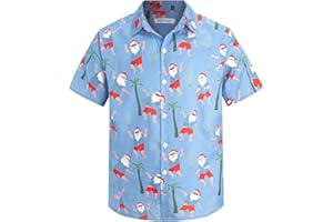 Yoimira Hawaiian Shirts for Boys, Button Down Short Sleeve Tropical Print, Kids Summer Beachwear Tops 7-14 Years
