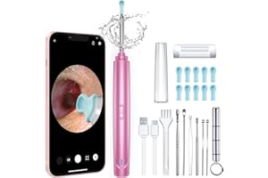 QNOON Ear Wax Removal Tool, Ear Cleaner with Camera, 1296P HD Camera and 6 LED Lights, Ear Cleaning kit with 10 Ear Pick Tips, Ear Wax Removal Kit for iOS and Android(Light Pink)