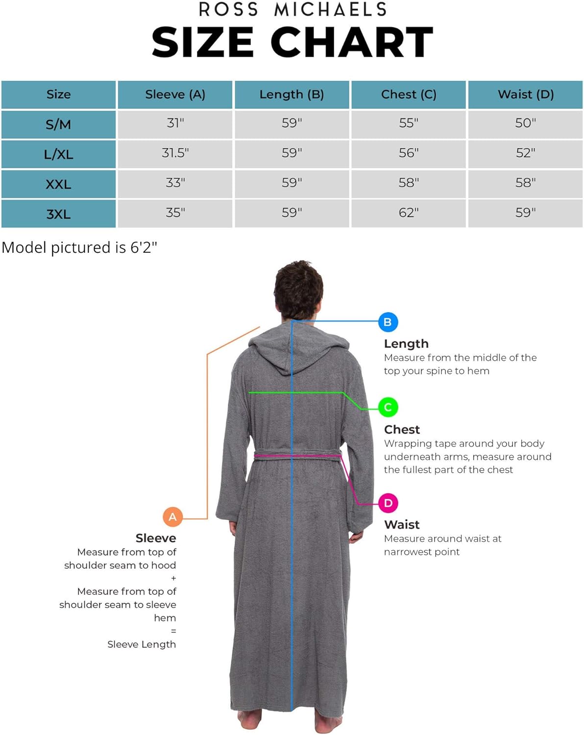 Ross Michaels Men's Big & Tall Cotton Terry Hooded Robe - Lightweight Luxury Long Bathrobe w/Hood at  Men’s Clothing store