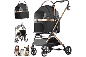 ROROUP 4 Wheels Pet Stroller for Small Medium Dogs Cats Up to 45 lbs Folding Dog Stroller with Detachable Breathable Carrier Suitable for Car Seat, Hand Carry & Travel, All Terrain, 3 in 1 Multifunctional