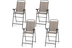 DORTALA Folding Patio Bar Chairs Set of 4, Outdoor Counter Height Barstools with Backrest, Footrest, Metal Frame for Balcony,