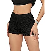 Nolrahiur Women Ruched Mini Shorts Elastic Waist Y2k Micro Boyshorts Ruffle Frill Bloomers Beach Music Festival Shorts