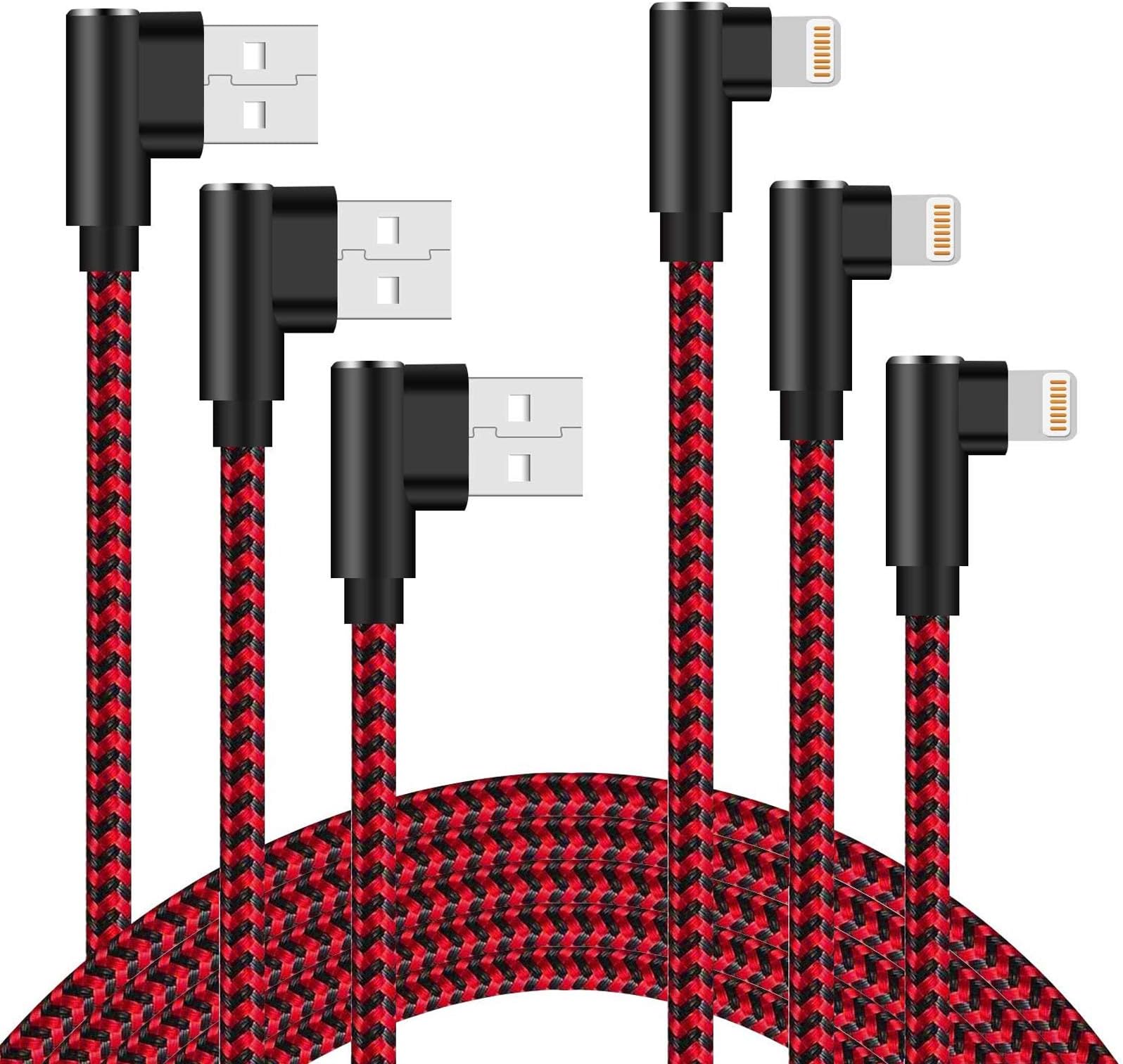 Quickeep Lightning Cable 6ft iPhone Charger Cable 3 Pack Nylon Braided Fast Charging Cord Compatible with iPhone XS Max XR X 8 7 6 5s 5, iPad, iPod (Red Black, 6 Feet)