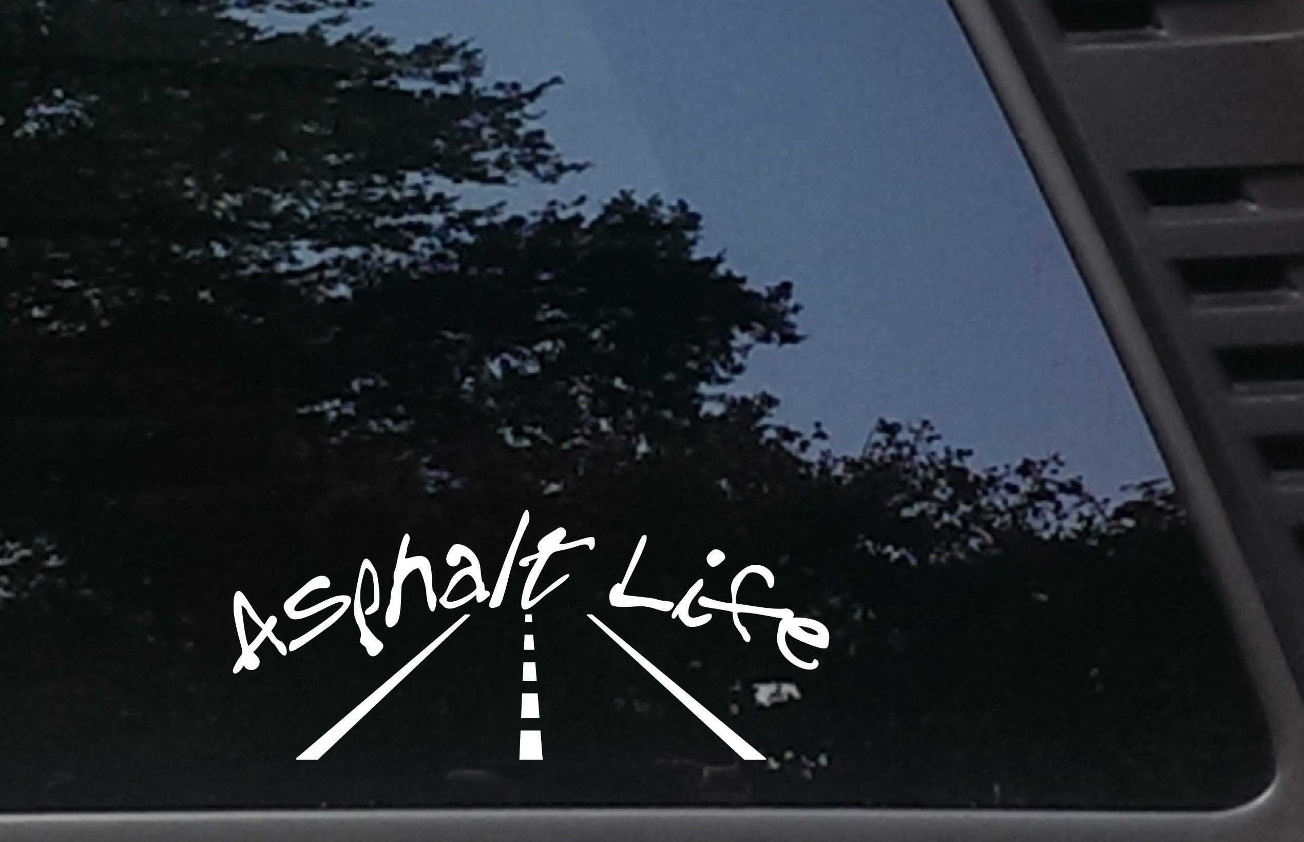 Asphalt Life w Higway Image - 7 3/4" x 3 1/4" die cut vinyl decal / sticker for windows, cars, trucks, tool boxes, boats, laptops - virtually any hard, smooth surface. NOT PRINTED! MADE IN THE USA