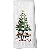 shiviody Christmas Mahjong Tree Kitchen Towels - Mahjong Gifts Dish Towels, Winter Christmas Tree Holiday Decorative Absorbent Dishcloths Hand Towel for Kitchen Bathroom Decor 16x24 Inches