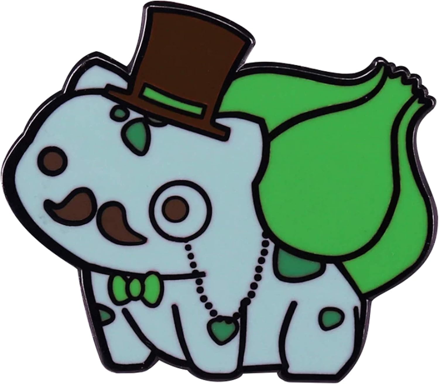 Kawaii Bulbasaur Rich Enamel Metal Monocle Glass Mustache Black Hat