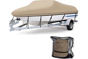 ANGLINK Heavy Duty Marine Grade Polyester Waterproof Boat Cover, All Weather Protection Bass Runabout Boat Cover Fit Fishing Boat, Pro-Style, V-Hull, TRI-Hull