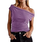 Women's One Shoulder Summer Tops Ruched Batwing Asymmetrical Casual Blouses 2025 Trendy