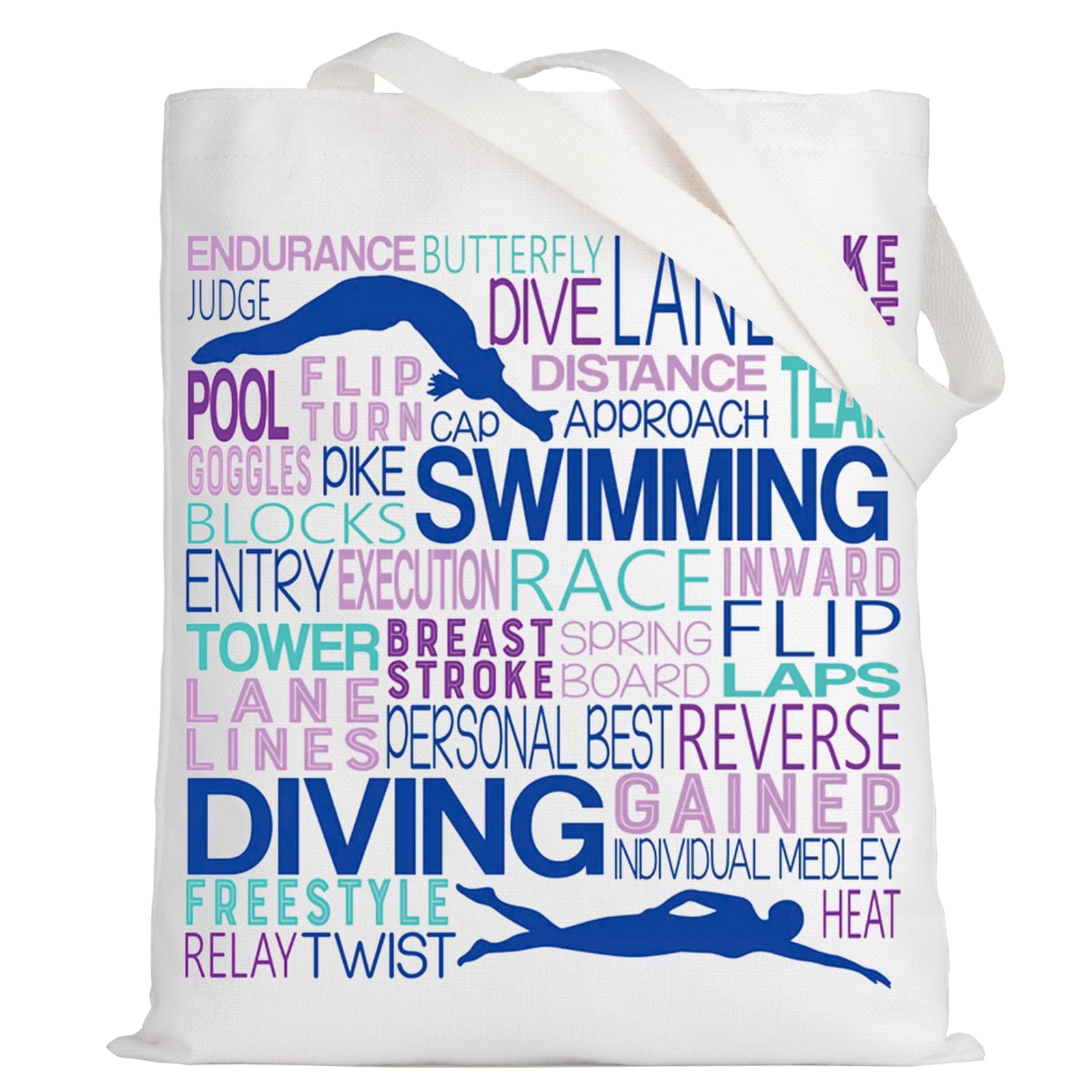 LEVLO Swim Canvas Tote Bag Swimming Team Gift Swimmer Shoulder Bag For Swimming Lover, Swimming Diving Tote, L, Makeup Bag
