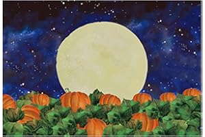 Funnytree 7x5FT Halloween Pumpkin Field Photography Backdrop for Kids Birthday Party Banner Starry Sky Night Moon Background Photo Booth