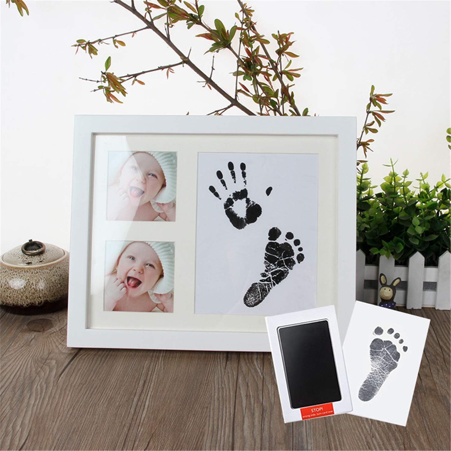 Baby Handprint & Footprint Photo Frame Kit, Pure Vie Gorgeous Keepsake with Non-Toxic and Clean-Touch Ink Pad - Memorable Newborn Baby Shower or Christening Gift, Toddlers Birthday Present, Wall Decor