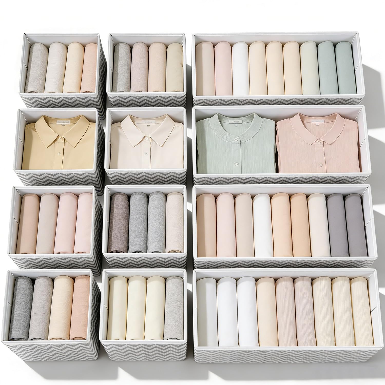 Evance Clothes Drawer Organisers Foldable Box, 12 Pack Fabric Drawer Dividers Organiser Cubes, Collapsible Wardrobe Drawers Storage Box Organizer For Clothing, Books, Toys, Cosmetics, Office Supplies
