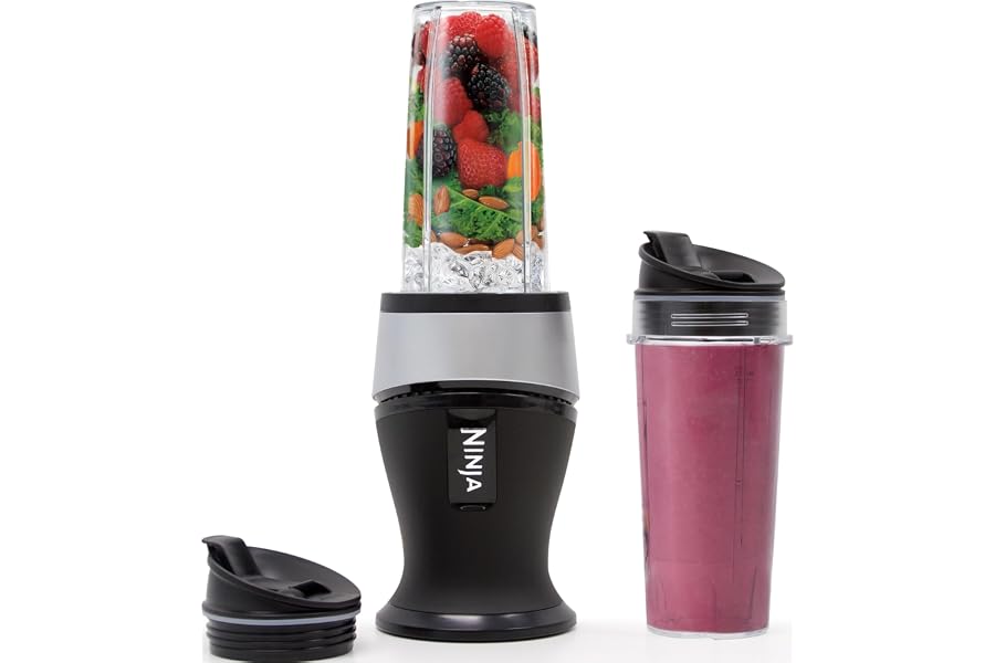 Ninja Fit Compact Personal Blender, 700W, (2) 16oz Cups, QB3001SS | 700-watt base blends smoothies, shakes & frozen drinks. ( Book