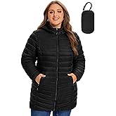 SLOW DOWN Womens Plus Size Lightweight Puffer Jacket, Womens Packable Winter Jacket, Womens Puffy Jacket with Detachable Hood