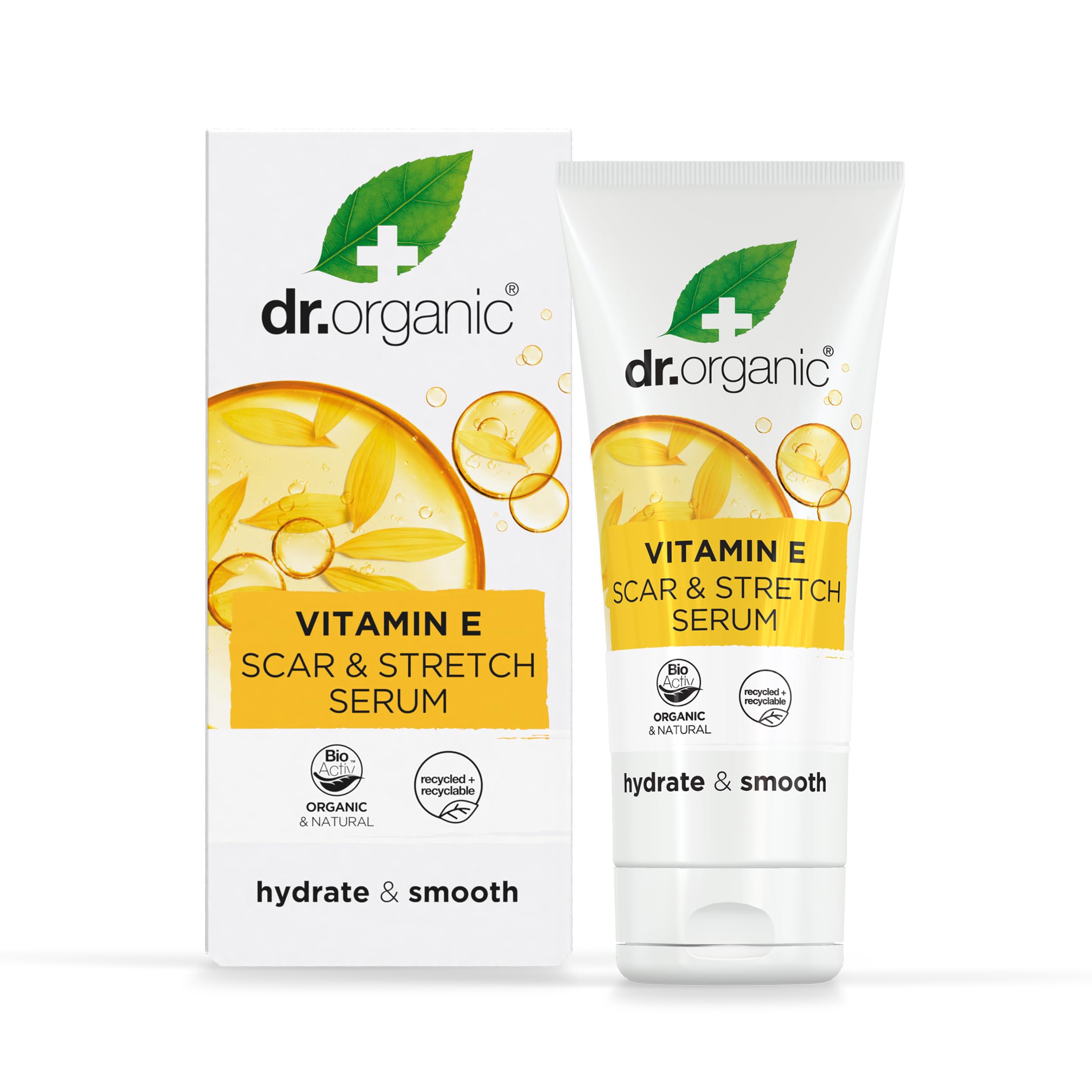 Dr Organic Vitamin E Scar & Stretch Mark Serum, Moisturising, All Skin Types, Natural, Vegetarian, Cruelty-Free, Paraben & SLS-Free, Recycled & Recyclable, Organic, 50ml, Packaging may vary