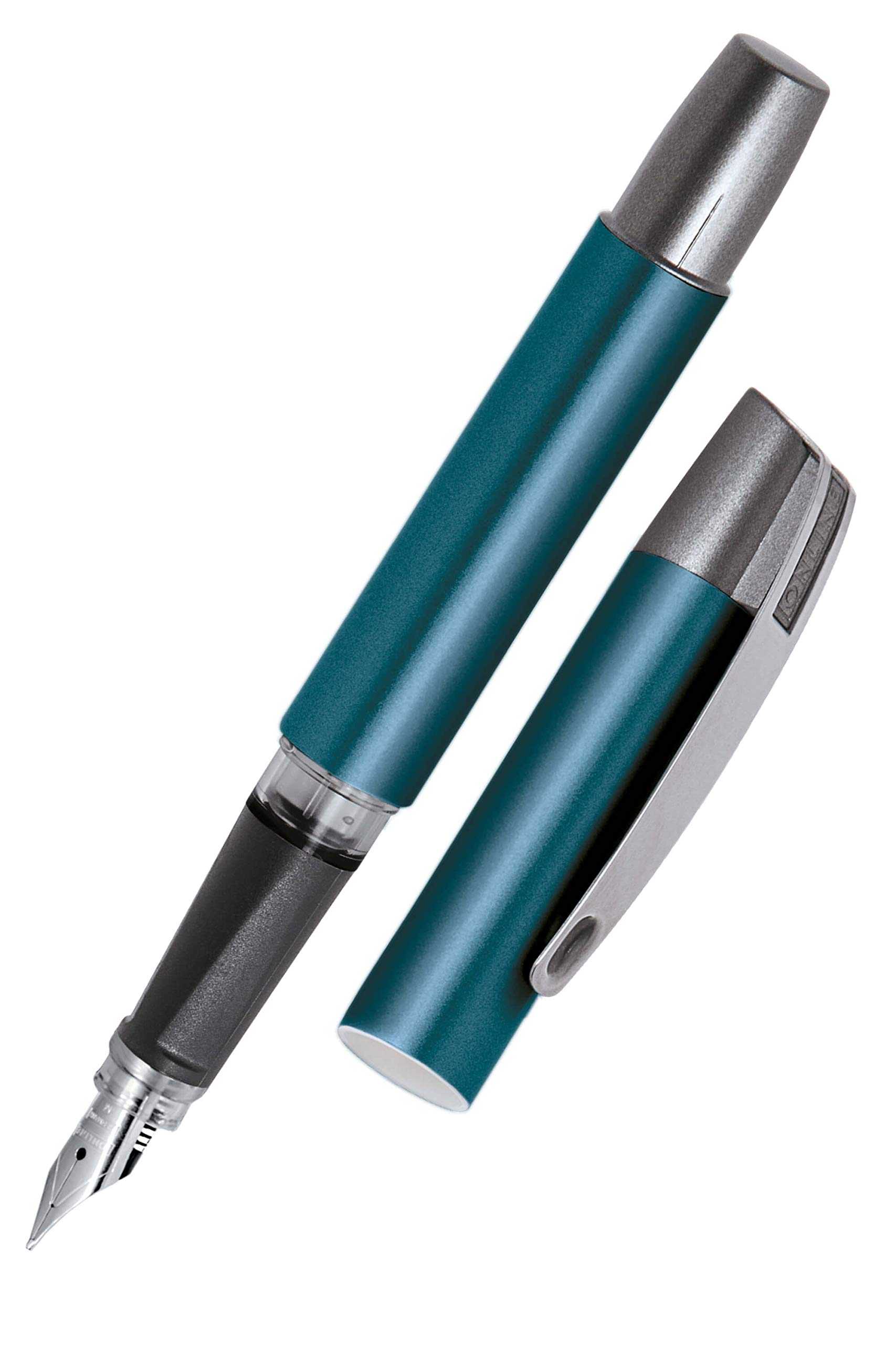 Online Campus Petrol Fountain Pen for Right-Handers Ergonomic Grip High-Quality Iridium Nib Medium Standard Ink Cartridges Including Blue Combination Cartridge Suitable for Allergy Sufferers