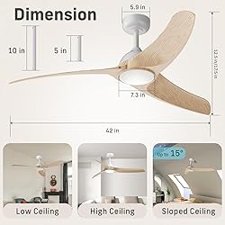 TAVZAKE Ceiling Fans with Lights, 42 inch Low