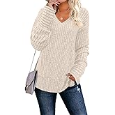 JomeDesign Womens Sweaters Long Sleeve V Neck Shirts Loose Casual Fashion Tops