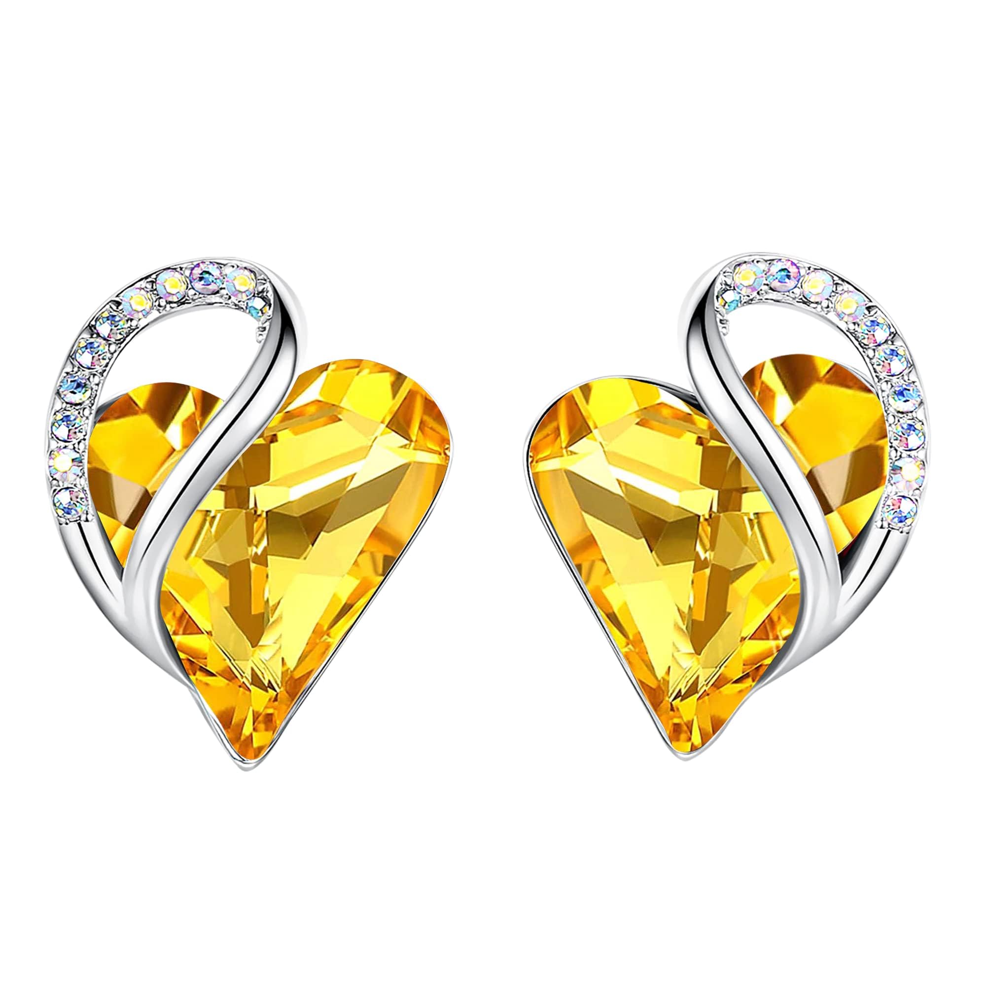 Leafael Valentine's Day Gift Earrings for Women, Infinity Love Birthstone Heart Crystal Studs, Allergy-Free Jewelry for Wife Mom Her, Silver-Tone, Gift Box Included