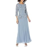 J Kara Womens Scoop Neck Line with 3/4 Sleeve Beaded Top Long Dress
