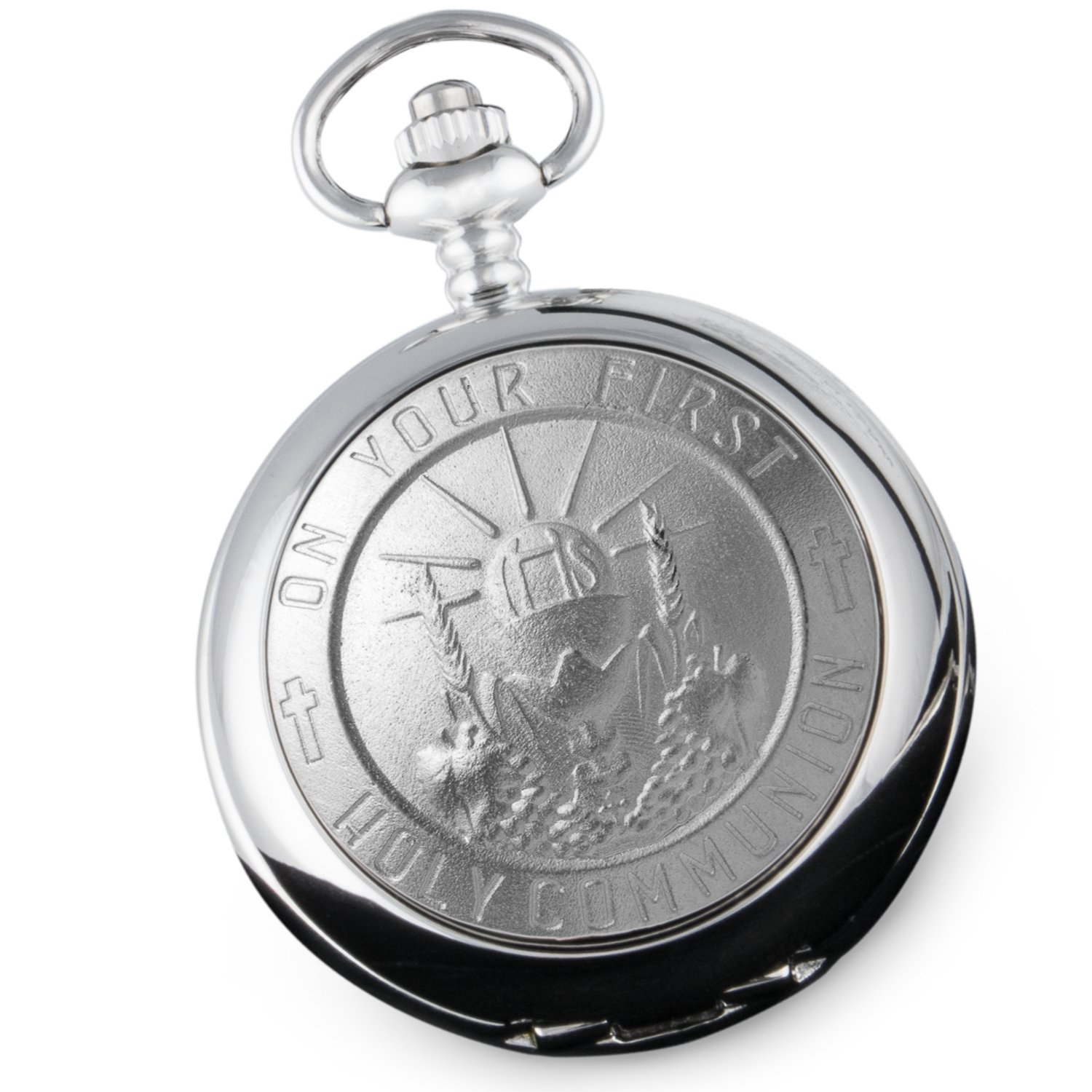De Walden Boy's First Holy Communion Pewter Front Pocket Watch Gift, 1st Communion Gifts for a Boy