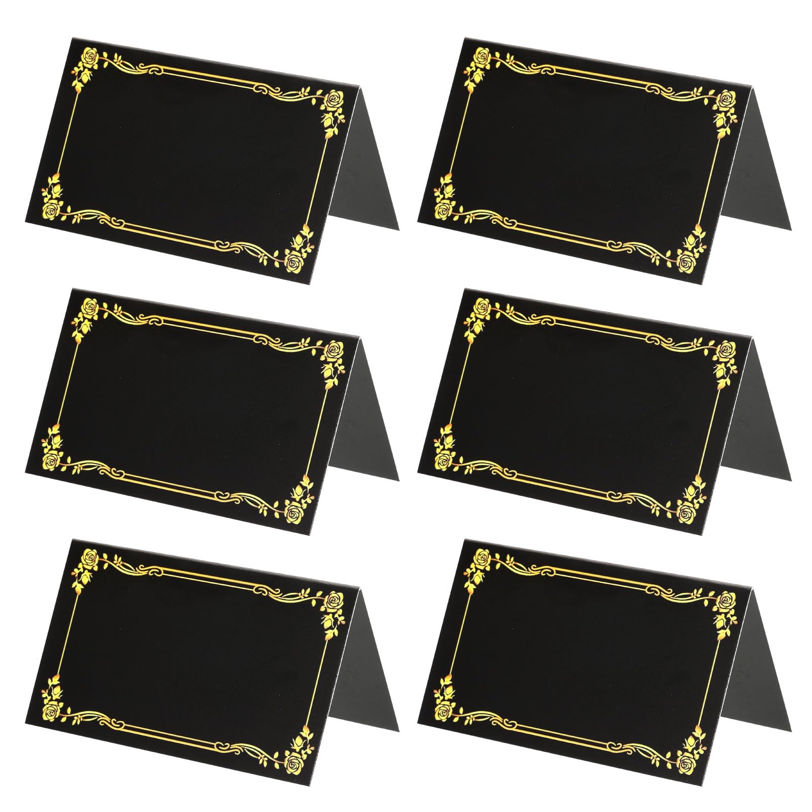 PATIKIL 50 Pack Reserved Table Signs, Gold Edge Printing Tables Tent Blank Card, Black