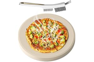 GYREUNI Large Pizza Stone Set,Heavy Duty 16" Pizza Stone for Oven and Grill with Stone Brush,Large Baking Stone for Pizza, Bread