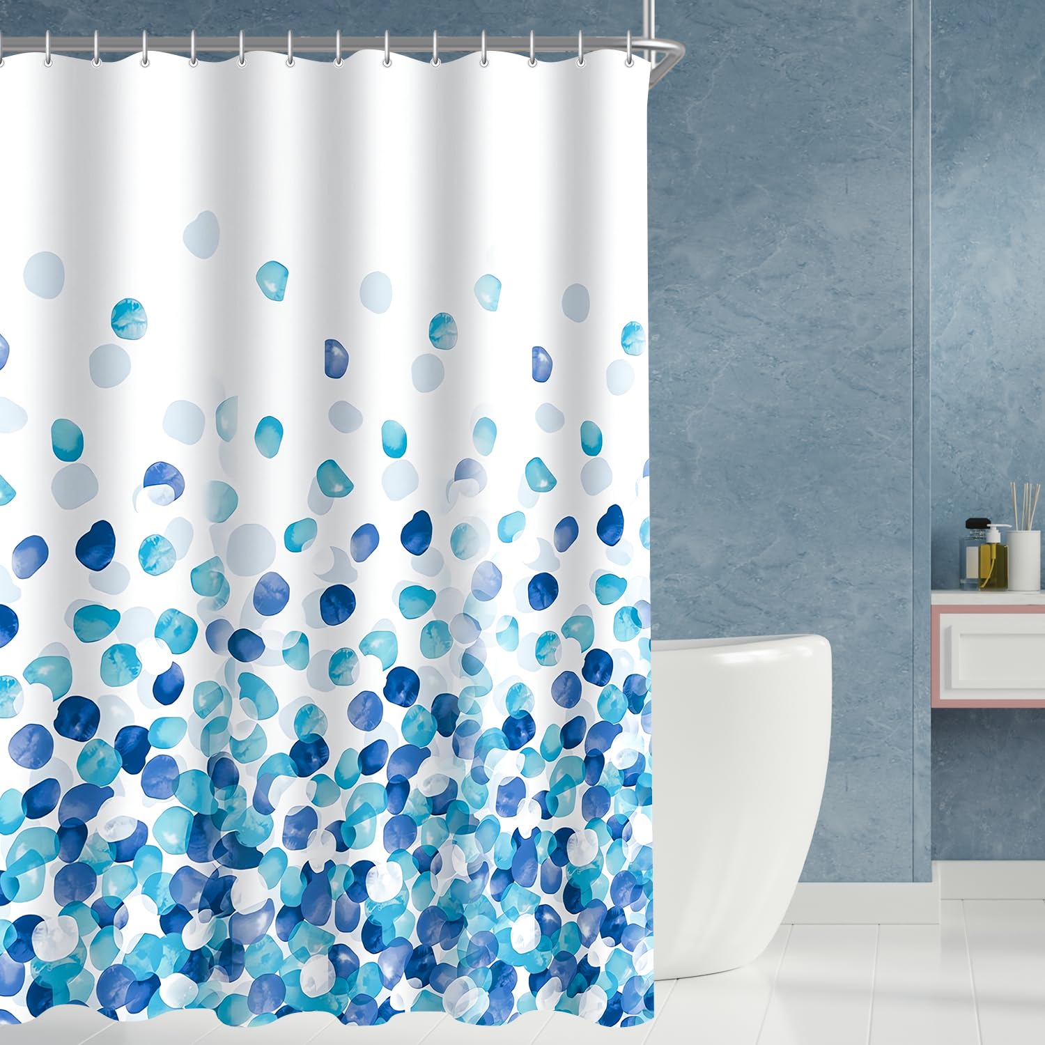 Lerores Shower Curtain, 280 x 200 cm, Blue Petals, Weighted Hem, Anti-Mould Textile, Water-Repellent, Washable Polyester Bath Curtains with 16 Eyelets and Shower Curtain Rings for Bathroom, Bathtub — image 1