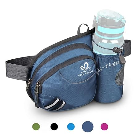WATERFLY Waist Bag with Water Bottle Holder Sports Fanny Pack Jogging Traveling Hiking Cycling Dog Walking Waist Pouch