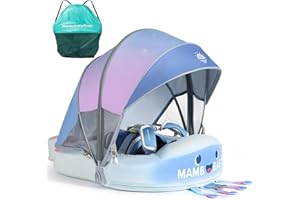 V CONVEY Mambobaby Float with Canopy & Portable Backpack Skin-friendly Baby Swim Float with Tail Waterproof Non-Inflatable Mambo Float Smart Swim Trainer Soft Solid Infant Pool Float 3-24 months Baby Swim Ring