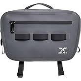 Xelfly Waterproof Fishing Waist Bag with Rod Holder, Padded Waist Straps & Gear Loops - Submersible Zipper, Rugged Top Handle, Adjustable Attachments (Gray)