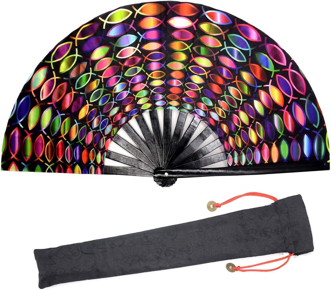 Leehome Large Rave Folding Hand Fan for Women/Men,Chinese
