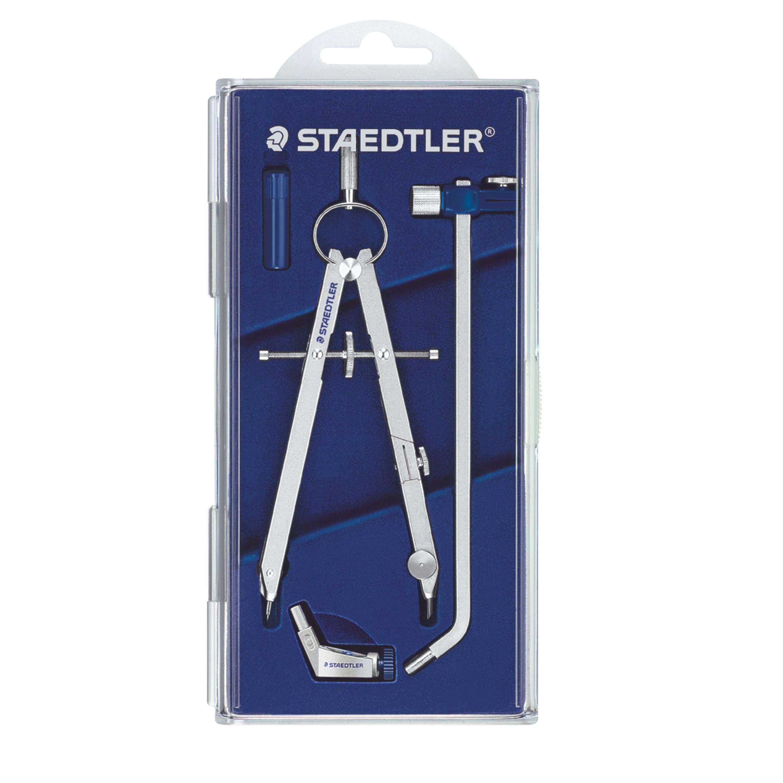 STAEDTLER 551 02 Mars Comfort Precision Compass Set with Lead Part, Extension Bar, Universal Adapter And Spares Box