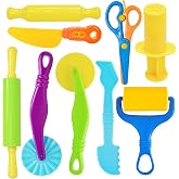 LCY WEDSHI Dough Tool Set, 9 Pcs Dough Tools Sets for Kids Ages 4-8, Dough Accessories Includes Cutters Roller, Rolling Pins, Safety Scissors, Plastic Knife, Plastic Rollers