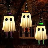 Halloween Decorations Outdoor, Spooky Ghost Halloween Decor with Witch Hat | Set of 3, Unique Ghost &amp; Witch Fusion Design, Cute and Spooky Design, Soft Lightweight Fabric