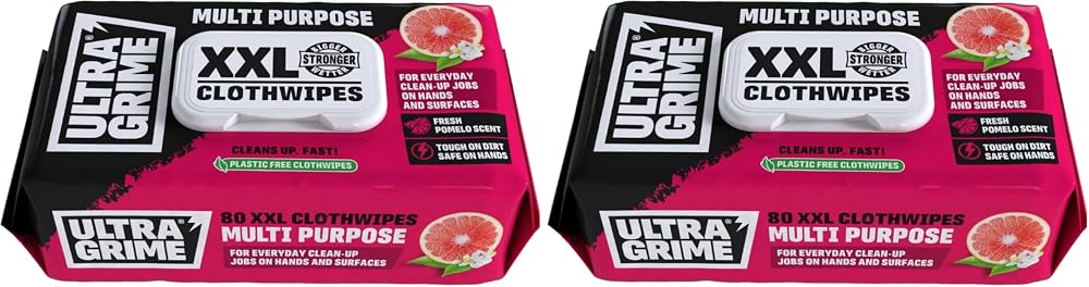 UltraGrime Family XXL Biodegradable 80 Clothwipes Pomelo Scented Pack of 2