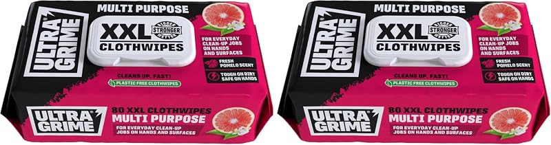 UltraGrime Family XXL Biodegradable 80 Clothwipes Pomelo Scented Pack of 2